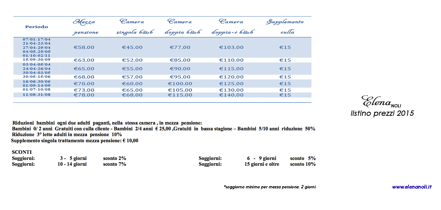 Prezzi Hotel Elena noli